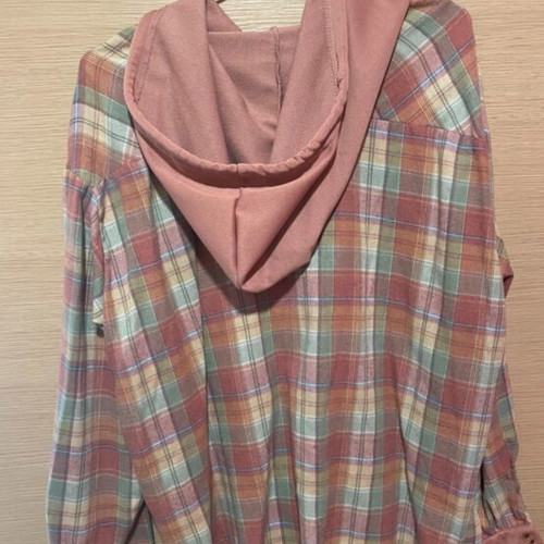 Plaid jacket with hood XL like new, pink Shein