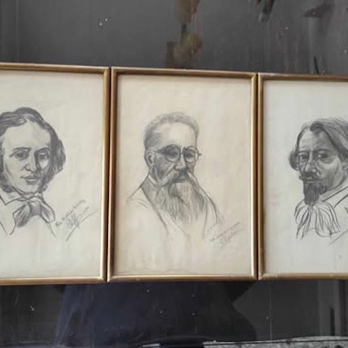 Drawn paintings used, 3 sketches of great composers Gustave Charpentier, Nikolai Rimsky-Korsakov, Felix Mendelssohn
