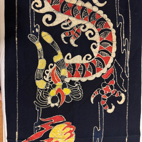 Handmade Batik wall decor Asian dragon cotton fabric