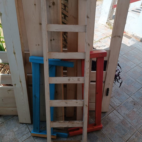 Triple bunk bed for children and teens, pine wood, white and neutral colors