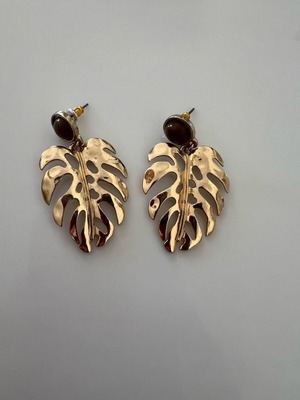 Leaf earrings with brown stone stainless steel like new