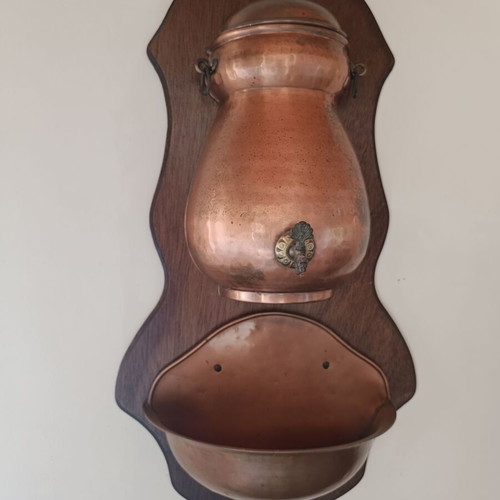 Vintage decorative copper fountain on wooden base like new