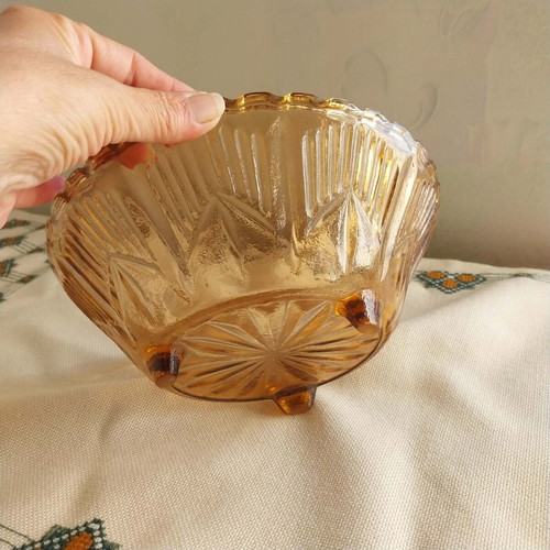 Vintage Bulgarian amber glass fruit bowl 1970s