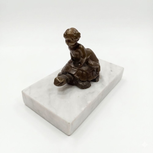 Bronze Presse-Papier Festina Lente with Putto on Turtle, Excellent Condition