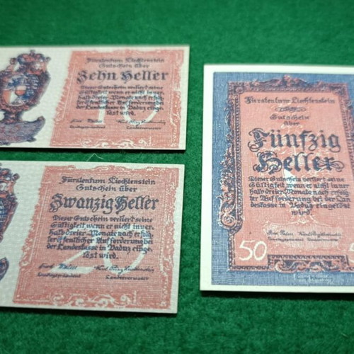 Liechtenstein banknote set UNC authentic, uncirculated