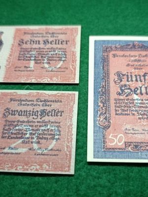 Liechtenstein banknote set UNC authentic, uncirculated