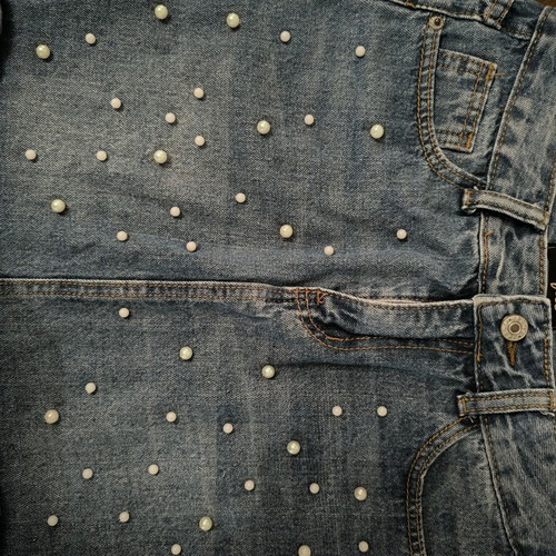 Denim skirt with pearls size 36 small like new
