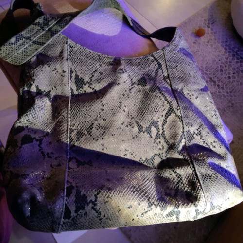 Italian leather shoulder bag used, black and grey