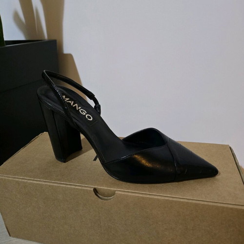 Black leather high heels mango