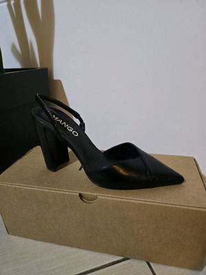 Black leather high heels mango