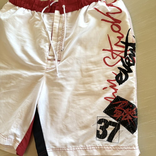 Men's Swim Shorts Large white/red with graffiti prints, like new