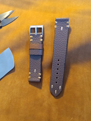 Handmade leather watch strap 21 mm top grain, men's, gray and brown