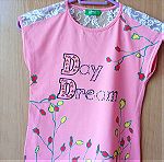  Καλοκαιρινή μπλούζα για κορίτσι 10-11 ετών σε χρώμα ροζ- κοραλλί με δαντέλα
