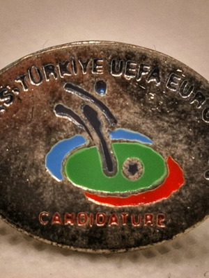 Collectible pin of Greece Turkey joint candidacy used for Euro 2008
