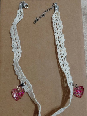 Handmade earrings and choker set with pink resin and charms