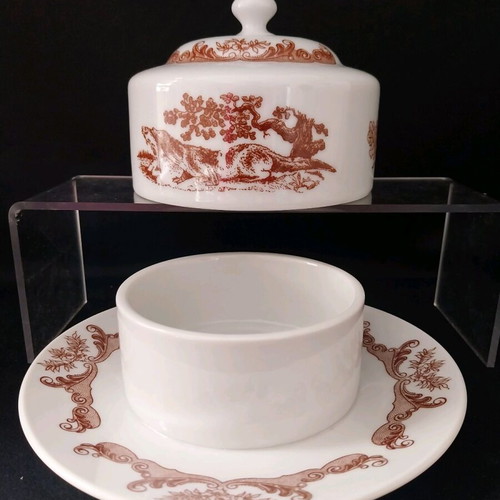 Vintage Bohemian Czechoslovakia "Brown Henriette" Pattern Round Butter Dish with Lid