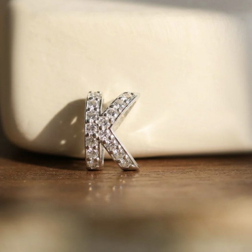 Handmade 925 Silver Monogram K Pendant with Zircon New