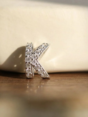 Handmade 925 Silver Monogram K Pendant with Zircon New