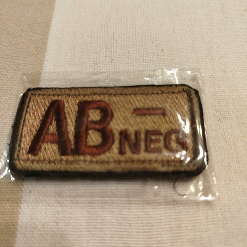 Embroidered blood type AB- patch new with velcro