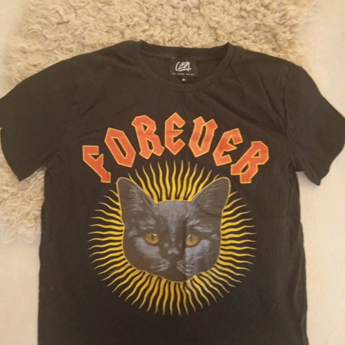 Classy Clothing "Forever" T-shirt with black cat, like new