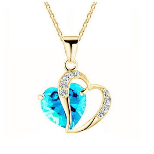 Gold-Plated Heart Pendant with Aquamarine Crystal like new