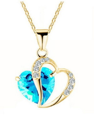 Gold-Plated Heart Pendant with Aquamarine Crystal like new