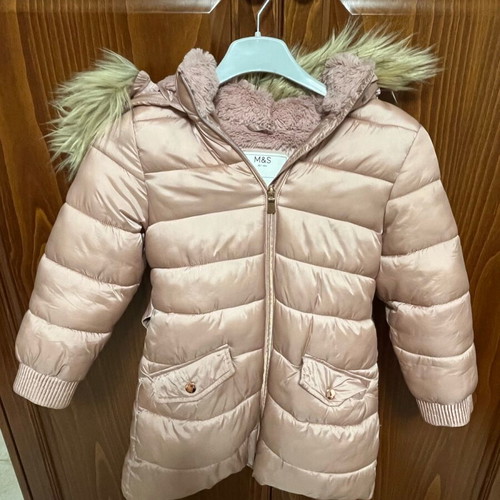 Marks & Spencer girls' hooded jacket pink new with fur lining