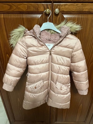 Marks & Spencer girls' hooded jacket pink new with fur lining