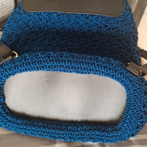 Womens knitted backpack bag new, black and blue