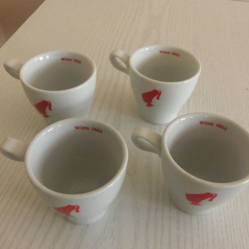 Julius Meinl Porcelain Coffee Cups Set of 4 used, classic Meinl Boy