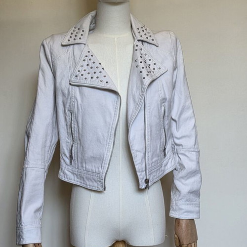 H&M white denim jacket with studs, size S