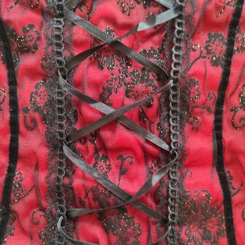 Corset style top red and black, new, size M