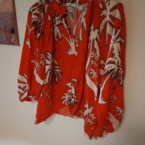 Linen blouse Milla like new, oversized fit, red and white, size L
