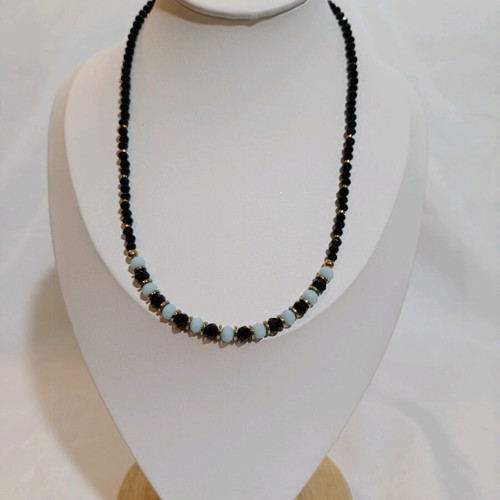 Necklace 3354 new, black and turquoise