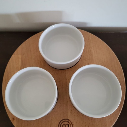 Masterchef collector's tray with 3 porcelain bowls and wood disk new