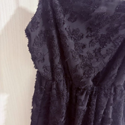 Black evening dress like new, embossed fabric, elastic waist, 7/8 length