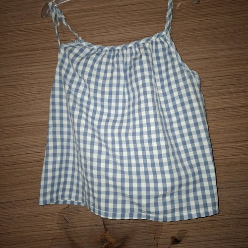 MANGO sleeveless blouse with fine check pattern, short alpha line, 100% cotton, like new