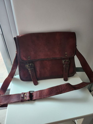 Handmade from scratch brown leather shoulder bag unisex