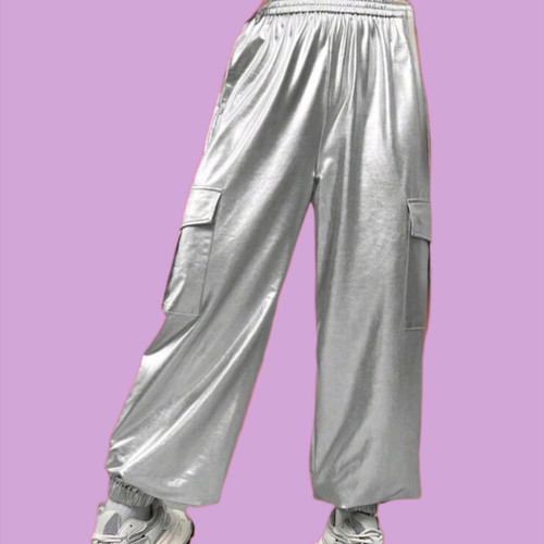 Metallic silver cargo pants Shein like new, satin lined size S