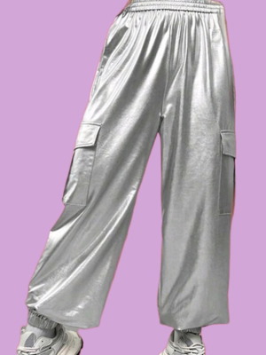 Metallic silver cargo pants Shein like new, satin lined size S