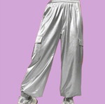 Metallic silver cargo pants Shein like new, satin lined size S