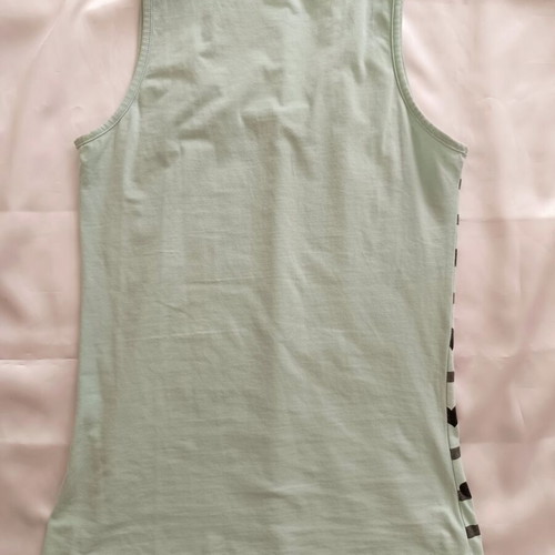 Women's summer turquoise top with black letters and strass used, size M