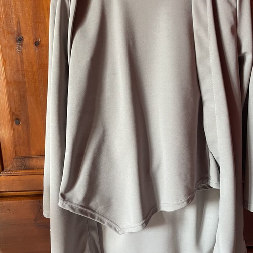 Elastic set jacket-blazer asymmetrical blouse and pants new, gray
