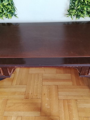 Wooden desk from 1970 with leather top, used