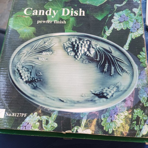 Metal Decorative Plate with Embossed Grapes and Wheat used, with box