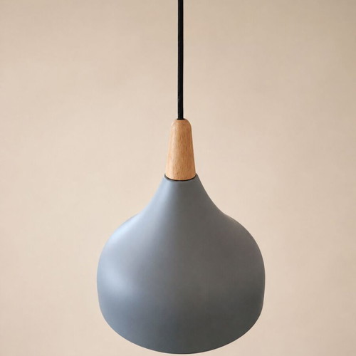 Modern grey ceiling light with wooden detail