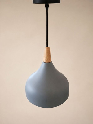 Modern grey ceiling light with wooden detail