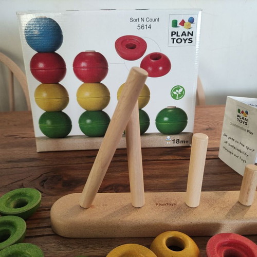 Plan Toys Eco Wooden Sort & Count Stacking Toy like new