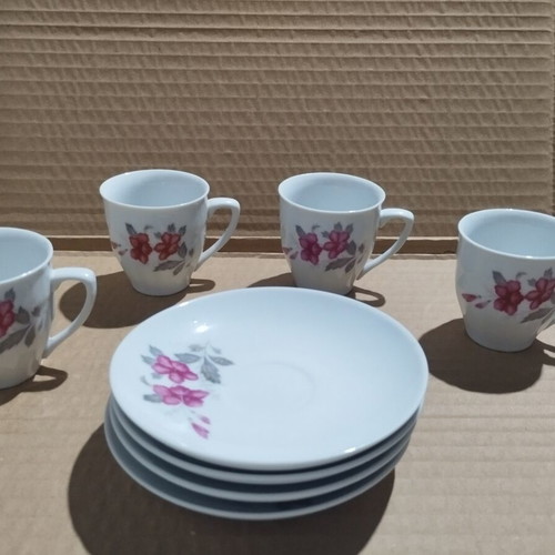 Porcelain coffee espresso cup set of 4 with pink orchid floral design