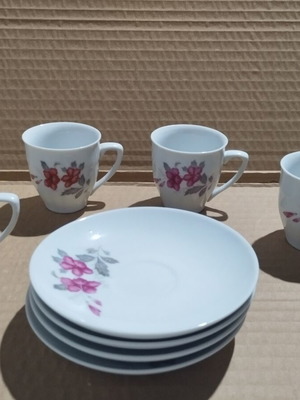 Porcelain coffee espresso cup set of 4 with pink orchid floral design
